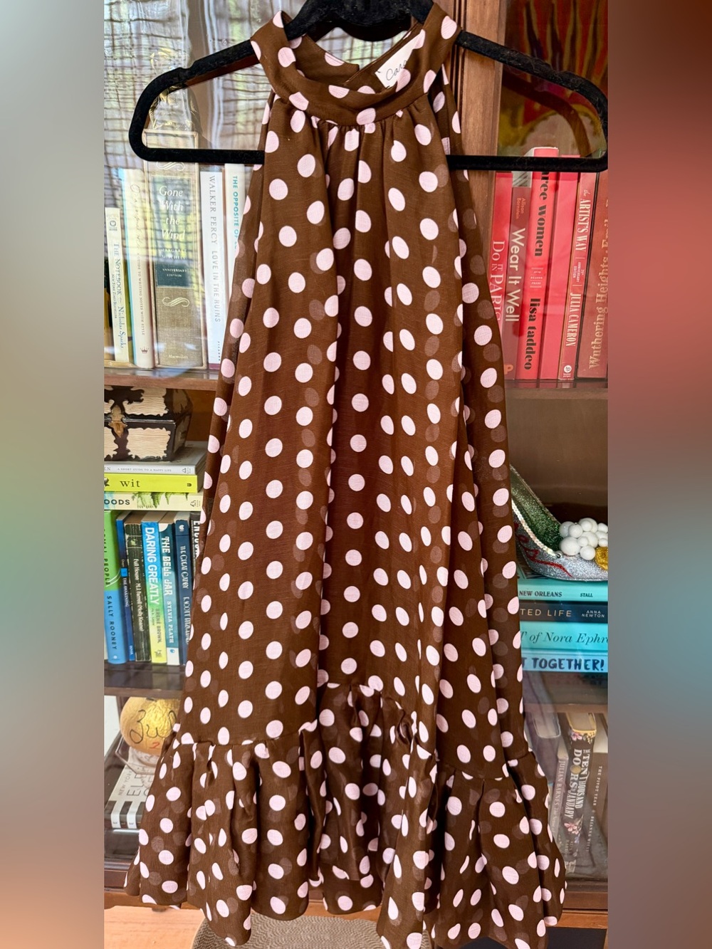 Cara Cara NWT Acra Brown Polka Dot Mini Dress with Lavender Dots - Size Medium